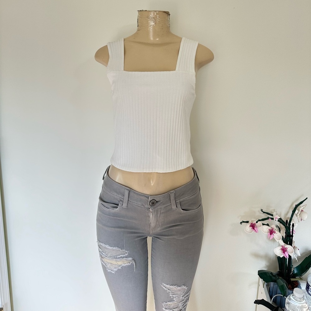 S - American Eagle - white ribbed tank top crop top